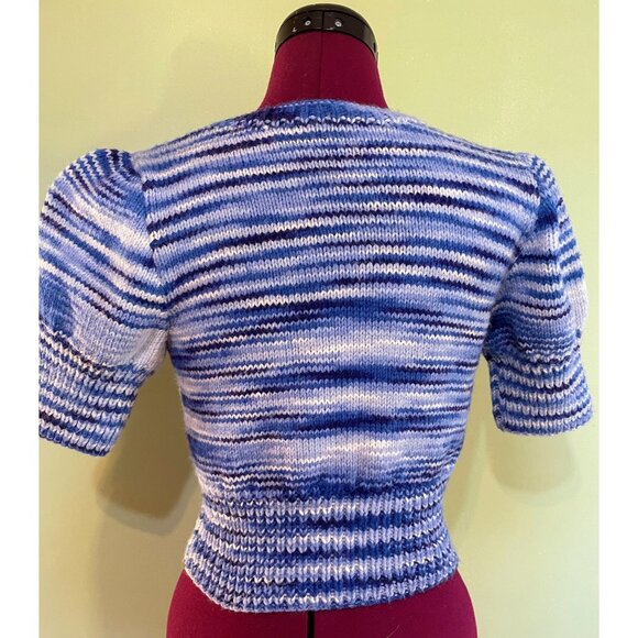Vintage 1970s Hand Knitted Blue Variegated Crop Sweater Small - Picture 4 of 9